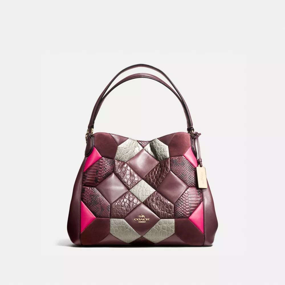 Coach Edie Canyon Quilt Exotic Embossed Leather in Burgundy and Pink